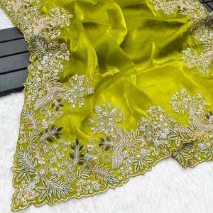 ส่าหรีผ้าไหมแท้พร้อมขอบเย็บปักลวดลายสวยงามสำหรับงานแต่งงานเสื้อผ้าอินเดียและปากีสถาน - Product Image 6