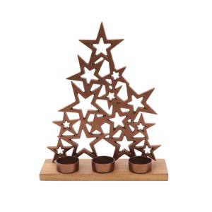 Modern Silver Metal Christmas Tree <b>Tea</b> <b>Light</b> <b>Candle</b> Holder With Wooden Base Handcrafted Home Table Centerpiece Festive Decor - Product Image 3