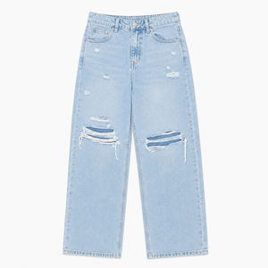 Jeans de Mezclilla de Algodón de Cintura Alta y Pierna Ancha para Mujer, Lavado Claro, Desgastados, Rotos, Ajuste Holgado, Estilo Urbano, para Uso Casual y a la Moda - Product Image 3