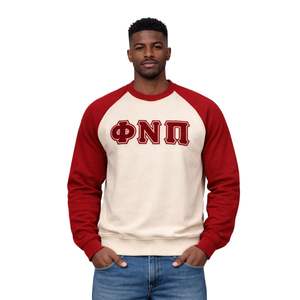 ΦΝΠ Phi Nu Pi Raglan Chenille <b>Sweatshirt</b> True To Size Premium Fleece Embroidered Greek Fraternity Apparel - Product Image 1