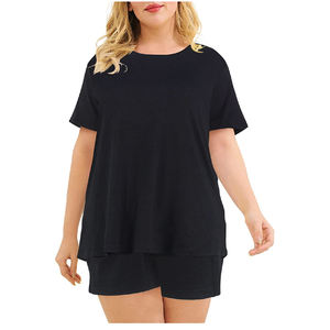 Nouvel ensemble de sport deux pièces décontracté pour femmes grande taille, été, uni, peint, avec couleur et logo personnalisés, confortable - Product Image 1