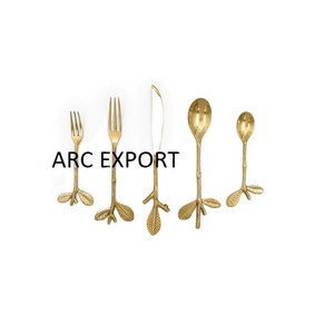 Ensemble de couverts élégant en métal doré Décoration de table avec manche en arbre Nouveau grand ensemble de couverts élégant à prix compétitifs - Product Image 1