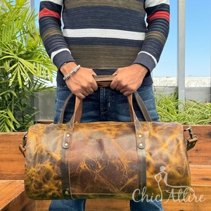 กระเป๋าทรงดัฟเฟิลกระเป๋าเดินทางแบบเต็มตัวทำจากหนังแท้สไตล์วินเทจสำหรับไปยิมกระเป๋าหนังแท้สำหรับเดินทางข้ามคืน - Product Image 1