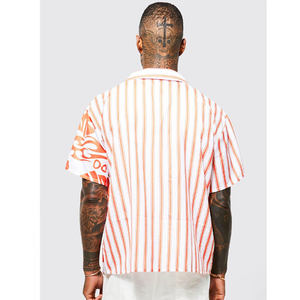 Qualité supérieure Confortable OEM Col Cubain Blanc et Orange Chemise décontractée à rayures horizontales Meilleur prix Vente en gros Fabrication - Product Image 3