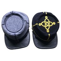 Gorro Kepi Civil W de Lana Azul con Visera de Cuero, Gorro Histórico Grande para Recreaciones Históricas