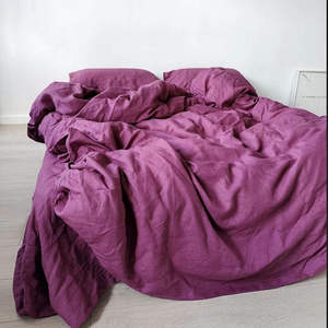 Purple Stonewashed Linen Soft Quilt <b>Bedding</b> Duvet Cover Set with Coconut Button Closure for Home Hotels Hospital Weddings - Product Image 4