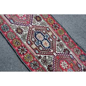 Alfombra turca Vintage tradicional roja y blanca 2.6x6.2ft Alfombra de lana de retazos Respaldo de látex para decoraciones de sala de estar 9x12" - Product Image 5