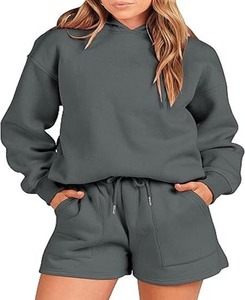 Conjunto de sudaderas con capucha y pantalones cortos de Invierno para mujer, secado rápido, algodón, poliéster, diseño personalizado, ropa de etiqueta privada, conjuntos para mujer - Product Image 5