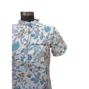 Blusas Casuales de Alta Calidad para Mujer, Estilo Coreano, Transpirables, 100% Algodón, Cuello Alto, Mangas Abullonadas, Botones, Diseño Floral Vintage Personalizado - Product Image 3