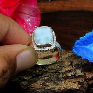 Anillo de plata de ley 92,5 con cristal natural de Larimar natural Suelto - Product Image 2