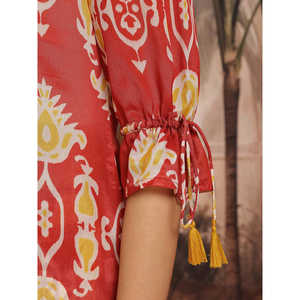 Women's for Rust Printed Satin Chinnon Kurta with Three-Quarter Palazzos for Spring/Summer - Product Image 6