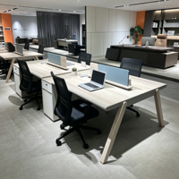 Bureau de travail modulaire moderne pour 4 personnes, table de personnel commerciale avec écran de séparation, tiroirs et armoires