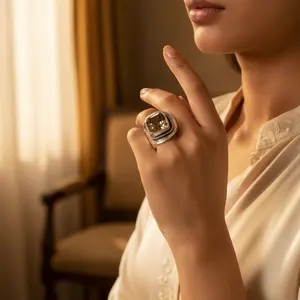 925 Sterling Silver <b>Statement</b> <b>Ring</b> for Women Handmade Geometric Platinum Jewelry Oval Cut Citrine Rhodium Plating Men's <b>Ring</b> - Product Image 2