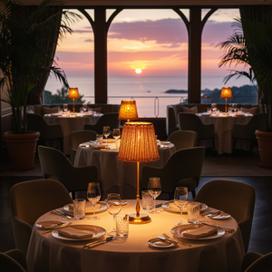 Handmade hiện đại có thể sạc lại không dây mây dệt bảng đèn dệt tre bóng râm Brass kết thúc cho khách sạn trang trí đám cưới - Product Image 2