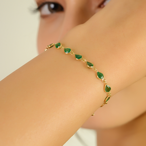 New Arrivals Best Selling Products Natural Emerald Station Bracelet Unisex Everyday Wear 18K <b>Solid</b> Yellow <b>Gold</b> Handmade Jewelry - Product Image 2