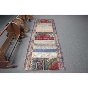 Tapis de couloir vintage 2,7 x 7,7 pieds, tapis bleu turc uni - Product Image 1