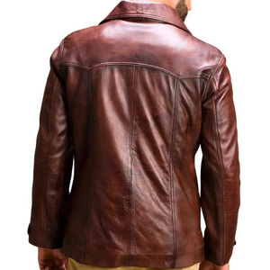 Veste en cuir de vachette véritable d'hiver vintage confortable et souple personnalisée vestes en cuir de couleur marron radis pour hommes - Product Image 4