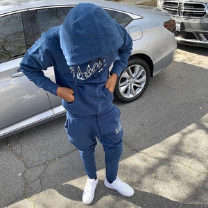 Ensemble de survêtement en molleton épais avec pantalon droit à jambes larges et sweat à capuche, personnalisable avec broderie et appliqués, vente en gros - Product Image 5