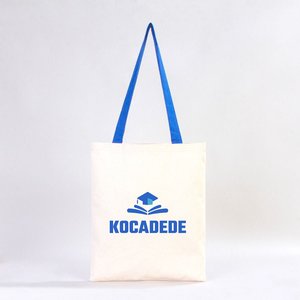 Custom 14x16\" (35x40 Cm) Canvas Purse with Blue PU Leather Handles 10 oz Solid Color Embroidery Letter <b>Decoration</b> for <b>Summer</b> - Product Image 4
