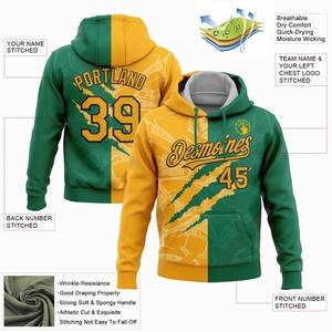 Custom Stitched Graffiti Pattern Yellow Kelly Green-Black Scratch Sports Pullover Sudadera con capucha - Product Image 2