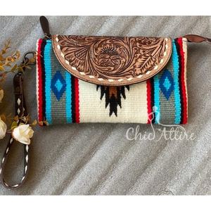 Handmade Aztec Tooled Leather <b>Clutch</b> Stylish Women Saddle Blanket Leather Wallets High Quality Tooled Leather <b>Wristlet</b> <b>Clutch</b> - Product Image 1
