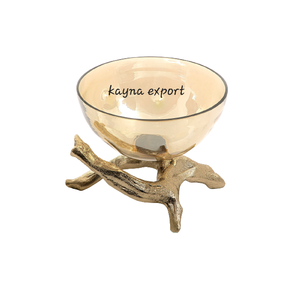 Bol de service en verre avec support en métal poli au design floral de luxe avec design fantaisie d'entreprise pour les occasions de fête - Product Image 4