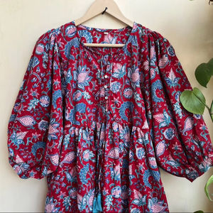Bohème Floral Coton Maxi Robe Main Bloc Imprimé Indien Ethnique Casual Wear Techniques Brodées Gland Bouton 100% Coton - Product Image 1