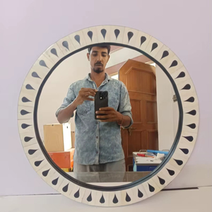 Handcrafted Bone Inlay Decorative Wall <b>Mirror</b> <b>for</b> Living Room <b>Bedroom</b> or Entryway Floral Design and Bohemian Home Decor Style - Product Image 1