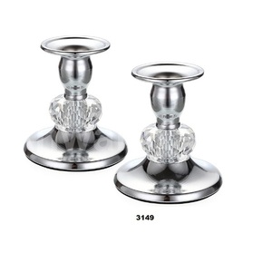 ชุด2ชิ้นเชิงเทียนคริสตัลทองเหลืองโลหะสีเงินสไตล์วินเทจสำหรับโต๊ะอาหารกลางเตาผิงตกแต่งเทียน - Product Image 1