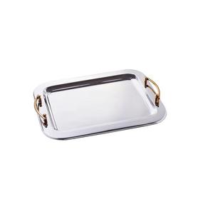 Bandeja de servicio de metal con borde de cuentas con mango de cuentas forma rectangular acabado dorado para mesa de comedor bandejas de servicio de cena - Product Image 6