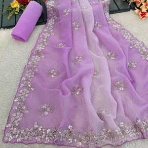 ผ้าส่าหรีผ้าไหมผสมดีไซน์เนอร์ตัดได้อย่างสวยงามขอบงานปากีสถานสำหรับงานแต่งงานในโอกาสพิเศษงานปาร์ตี้ผ้าไหม - Product Image 1