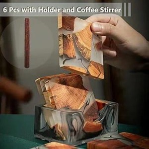 Ensemble de sous-verres en résine époxy carrée et ronde personnalisable de haute qualité pour fixateur de cuisine avec tampons - Product Image 2