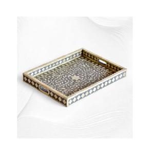 Bandeja de Servicio de Diseño Floral Indio, Artesanía con Incrustaciones de Hueso Natural para Hogares Modernos y Hoteles, Bandeja Premium Hecha con Calidad - Product Image 1