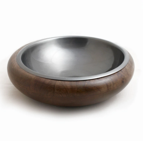 Bol de service rond en bois de haute qualité en laiton AK de couleur noyer avec dessus en métal pour ustensiles de cuisine/vaisselle - Product Image 1
