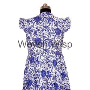 Bestseller bloque de mano impreso Jaipuri Floral Midi vestido de algodón con cuello en V verano primavera hecho a mano Casual Her Amelia Midi regalo perfecto - Product Image 6
