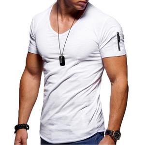 Camiseta deportiva informal de manga corta con cuello en V de Color sólido para hombre de alta calidad - Product Image 2