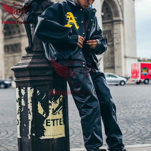 Hip Hop Hombres Bomber Jacket Moda-Motocicleta Bordado Cuero College Jacket - Casual Varsity Jacket - Product Image 4