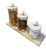 HOME IMPRESSION Luxe Handgemaakte Ecologische Glazen Metalen Bladvormige Luchtdichte Voorraadpotten met Aanpasbare Deksel 401-500ml