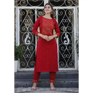 Stylish latest in fashion Maroon embroidered cotton kurta and pant set for wedding and office wear set For All Occasions