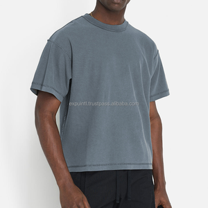 T-shirt régulier personnalisé 220 GSM poids lourd coton Vintage épaule tombante Boxy Fit surdimensionné lavé haute rue T-Shirt hommes - Product Image 4