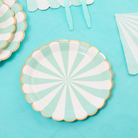 Assiettes en papier jetables bronzant rayé décor de fête d'anniversaire assiette de fruits plateau à gâteau vaisselle fournitures de fête d'anniversaire