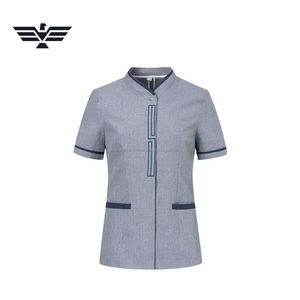 Conjunto de Uniforme Premium para Personal de Limpieza de Spa y Hostelería, Túnica Moderna de Manga Larga con Cuello Mao de Poliéster/Algodón para Unisex - Product Image 5