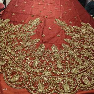 Tissu en satin de soie 100% Sonali Dirca de luxe, brodé à la main avec des perles Zardozi, accessoire tissé lourd - Product Image 1