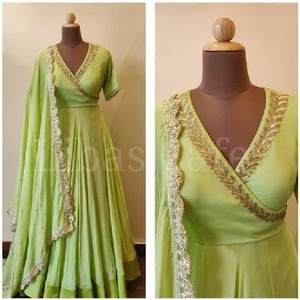 Robe de soirée Anarkali brodée en coton, style ethnique pakistanais et indien, pour mariage et fêtes, Saree/Sari/Shari - Product Image 3