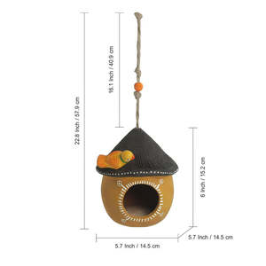 Casa de pájaros de terracota 'Swinging Cottage' hecha a mano y pintada a mano de 15,2 cm para observación de aves en el patio trasero - Product Image 3