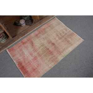 Alfombra de lana turca Vintage de 2,3x3,3 pies, roja y Beige, diseño rústico de retazos para decoración de sala de estar con respaldo de látex - Product Image 5