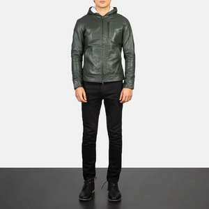Veste d'hiver personnalisée pour hommes avec fermeture à glissière complète en cuir de vachette véritable, manches longues et traitement de finition de la capuche - Product Image 4