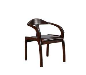 Silla de comedor moderna con respaldo curvo esculpido y reposabrazos, sillón de madera minimalista con acabado en nogal oscuro para restaurante y cafetería - Product Image 4