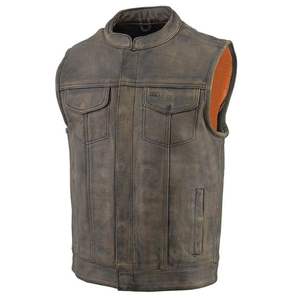 Chaleco de cuero marrón y negro para motocicleta con estilo para hombre con bolsillos diagonales y cinturón inferior Nuevos chalecos de invierno de moda - Product Image 1