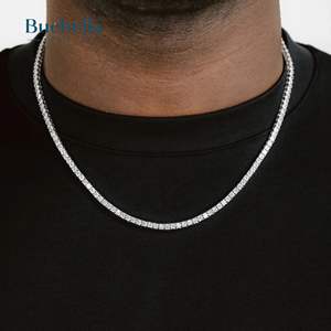 Hot Sale <b>Men's</b> Stylish 925 Silver & 14K Gold Plated 3mm Moissanite <b>Diamond</b> Tennis Chain Fashionable <b>Necklaces</b> <b>for</b> <b>Men</b> - Product Image 1